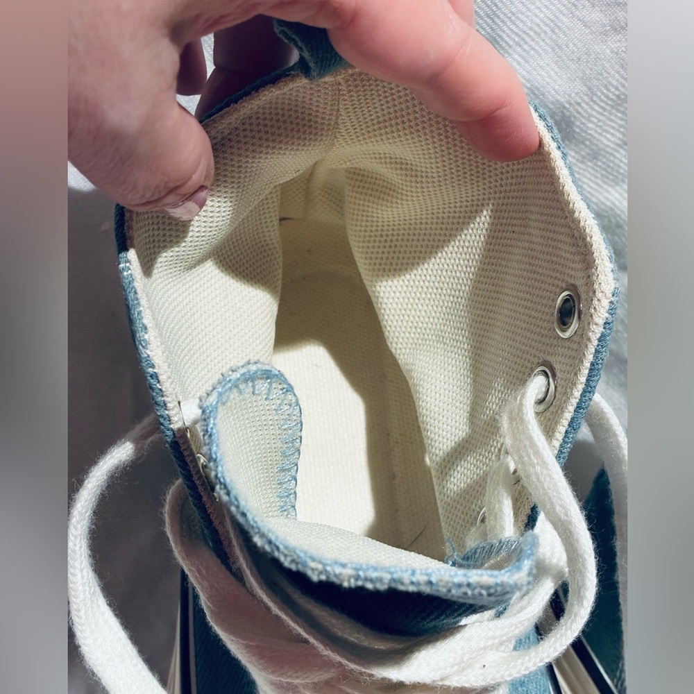 Denim High-Top Sneakers with White Laces, Lug Soles, Platforms, sz JP225/US 5 - Picture 8 of 12
